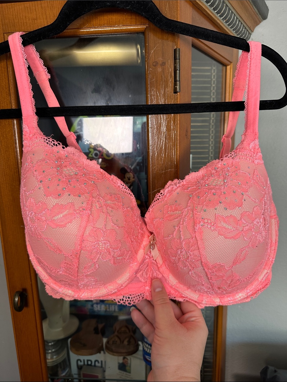 Victoria's Secret Coral Lace Underwire Bra with Sparkle